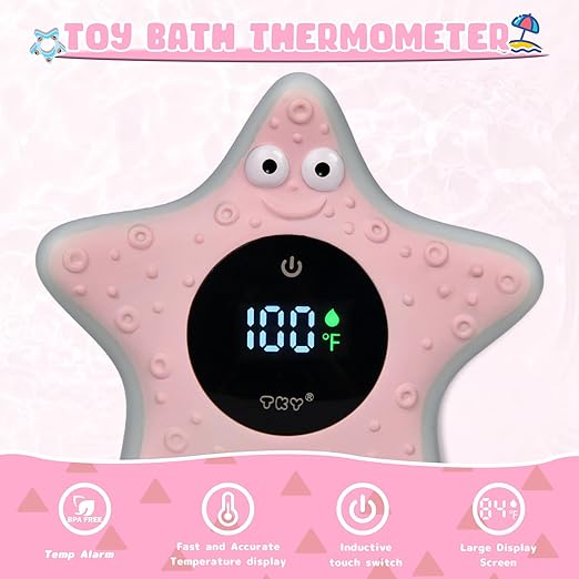 Baby Bath Thermometer with Floating Toys - Digital Water & Room Temperature Monitor, Rechargeable Thermometer with Alerts for Newborn Bath Essentials, Infant Safety