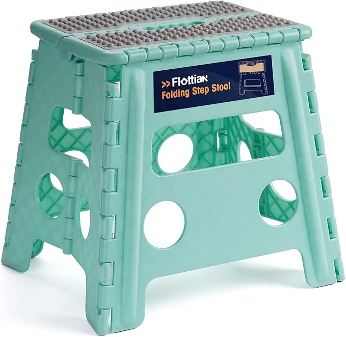 Flottian 13" Folding Step Stool for Adults and Kids Holds Up to 300 lbs,Non-Slip Folding Stools with Handle, Compact Plastic Foldable Step Stool for Bathroom,Bedroom, Kitchen,Teal,1PC
