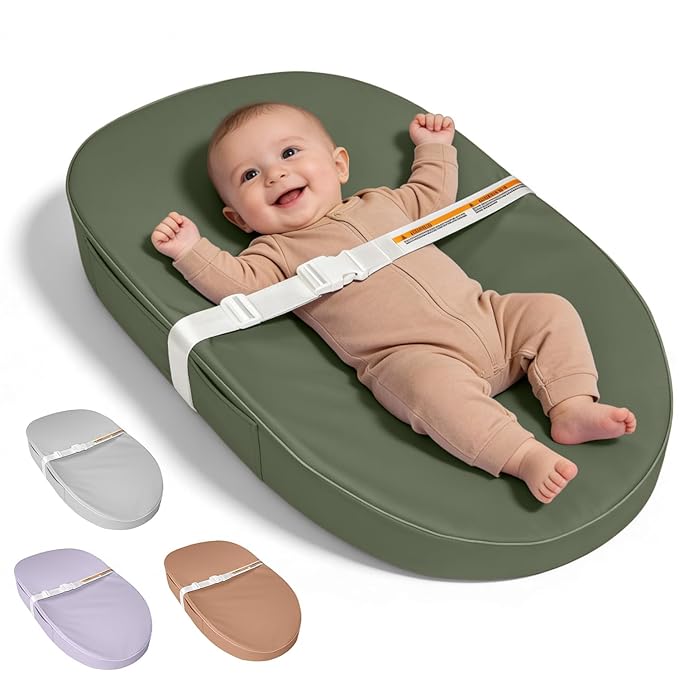Baby Changing Pad, Waterproof Vegan Leather Wipeable Diaper Changing Pad with Safety Strap Non-Slip Changing Mat for Dresser & Table