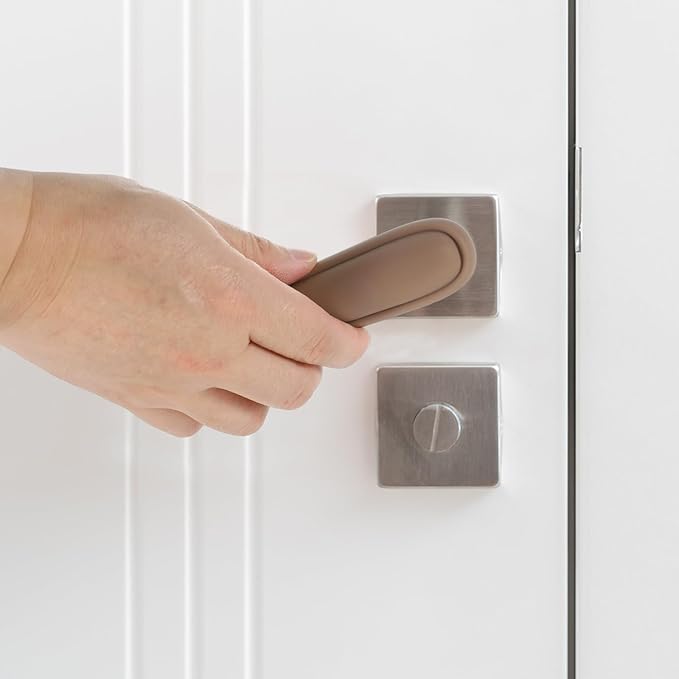 uxcell Door Handle Covers, Silicone Safety Doors Knob Handle Protector Covers Anti-Collision Soft Doors Pull Cover for Bedrooms Bathrooms Offices, Beige