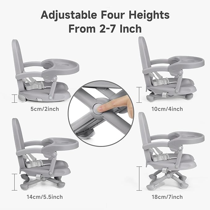 YOLEO Baby High Chair Booster Seat for Dining Table, Foldable High Chairs with Adjustable Heights, Travel Booster Seat with Removable Tray