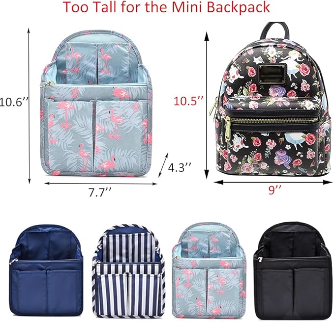 HOYOFO Mini Backpack Organizer Insert Small Bag Divider for Rucksack Purse Lightweight Nylon Shoulder Bag Organizer Insert, Navy Blue