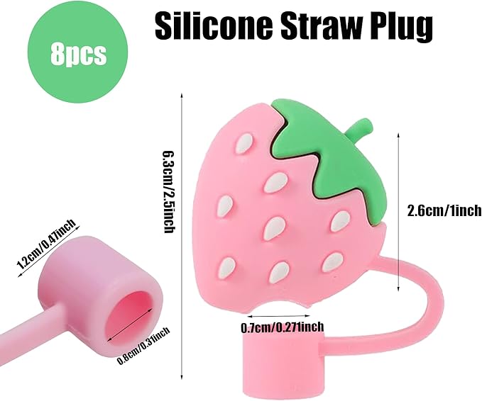 RENUIS 8Pcs Cute 10mm Fruit Straw Covers Cap for Stanley Cup,Silicone Straw Toppers Compatible with Stanley 30&40 Oz Tumblers with Handle, Dust-Proof Reusable Lids Tumbler Cup Accessories