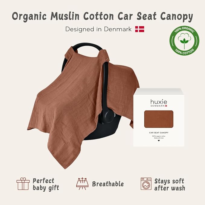 Car Seat Cover Baby - Organic Muslin Cotton - Carseat Canopy - 43" x 32" (Cedar)