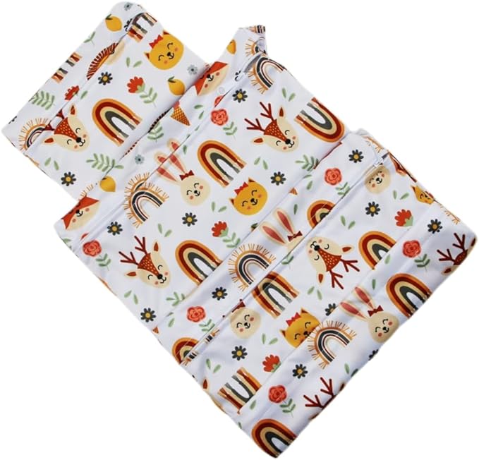 Asenappy 3pcs Cloth Diaper Wet Dry Bags Waterproof Reusable with Two Zippered Pockets Travel Beach Pool Daycare Soiled Baby Items Yoga Gym Bag for Swimsuits or Wet Clothes (rainbow fox)