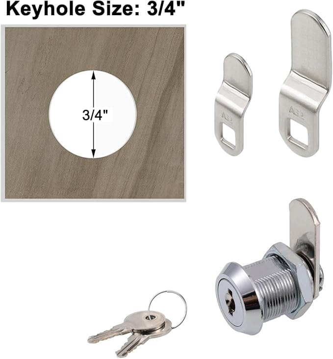 Cabinet Cam Lock, 5/8 Inch Keyed Alike Cam Locks Secure File Drawer Door Mailbox Tool Box Dresser RV Cylinder Replacement Lock Hardware, Fits on 1/2" Max Panel Thickness (2 Pack) Chrome Finish