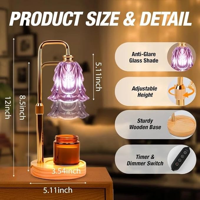 Candle Warmer Lamp with Timer and Dimmer, Electric Wax Warmers for Scented Candles with 5 Brightness Settings, Anti-Glare Lamp with Adjustable Height, Home Decor, Gift for Valentines, Birthday