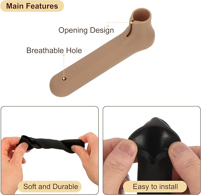 uxcell 2Pcs Silicone Door Handle Covers, Silicone Anti-Static Door Knob Cover Anti-Collision Door Handle Protector for Flat Door Handle Lever, Brown