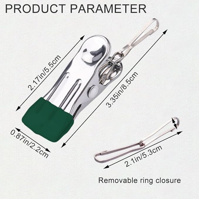 Multipurpose Heavy Duty Stainless Steel Clothespins, Clothes Pins for Laundry, Towel Drying Clips, Outdoor Clothespins for Socks, Towels, Snacks, Photo (66, Dark Green)