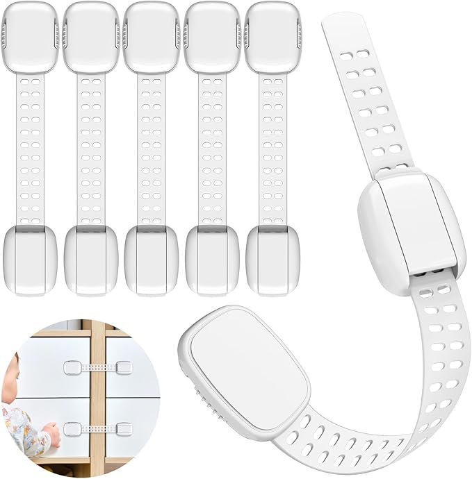 6 Pack Baby Proofing Cabinet Locks, Child Safety Locks with Adjustable Strap Latches for Cabinets and Drawers,Door,Dishwasher,Fridge,Toilet Seat,Cupboard,Trash Can,Washer (White)