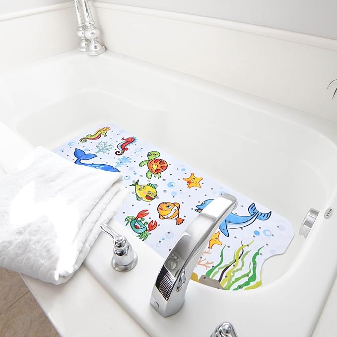 Tubozadi Baby Bath Mat for Tub Kids Non Slip Bathtub Mats Baby Extra Long 40X16 Inch Bathroom Toddler Anti Slip Shower Mat with Suction Cups & Drain Holes,Machine Washable,Whale