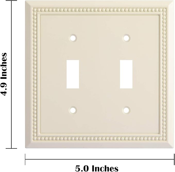Henne Bery Sunken Pearls Heavy Duty Decorative Wall Plate Switch Plate Outlet Cover, Durable Solid Zinc Alloy (Double Toggle, Light Almond)
