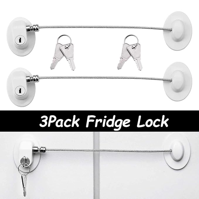 3 Pack Refrigerator Locks with 6 Keys,Child Safety Fridge Lock,Refrigerator Lock Combination,Mini Fridge,File Drawer,Toilet Seat Lock with Strong Adhesive (White)