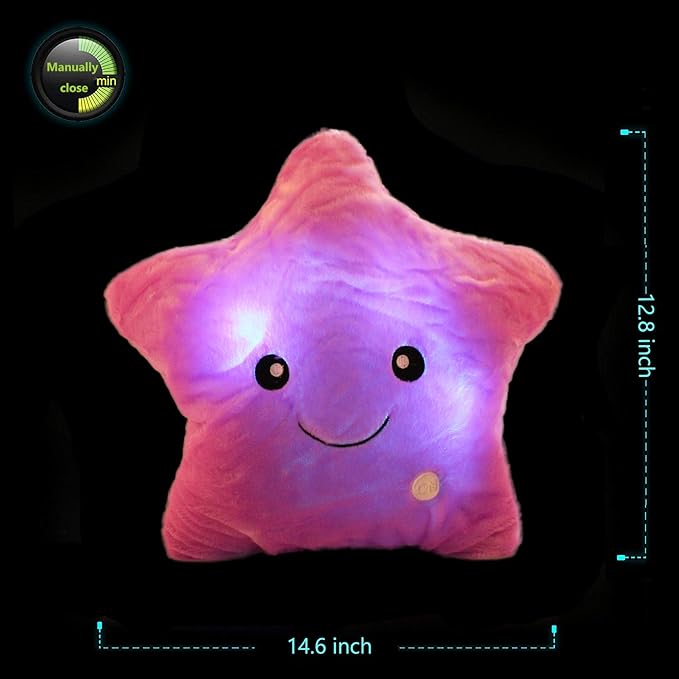 sofipal Twinkle Star Shaped Plush Pillow, Creative LED Night Light Glow Cushions Stuffed Toys Gifts for Kids, Decoration (Purple)