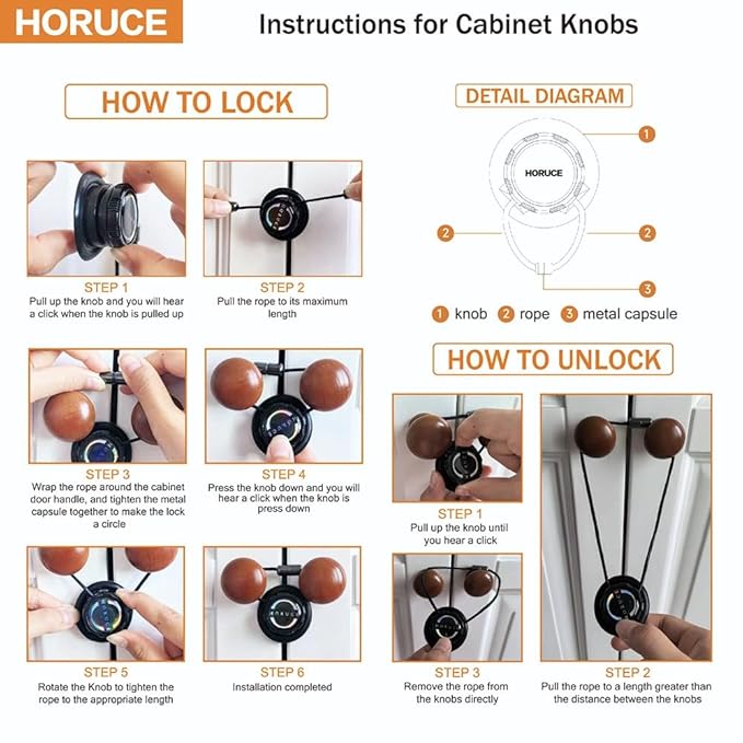 5 Pack Cabinet Locks Baby Proofing For Knobs & Handles, Length Adjustable Child Safety Locks, Easy to Use Safety Child Locks No Drill No Screws No Adhesive No Magnets No Tools. (Black)