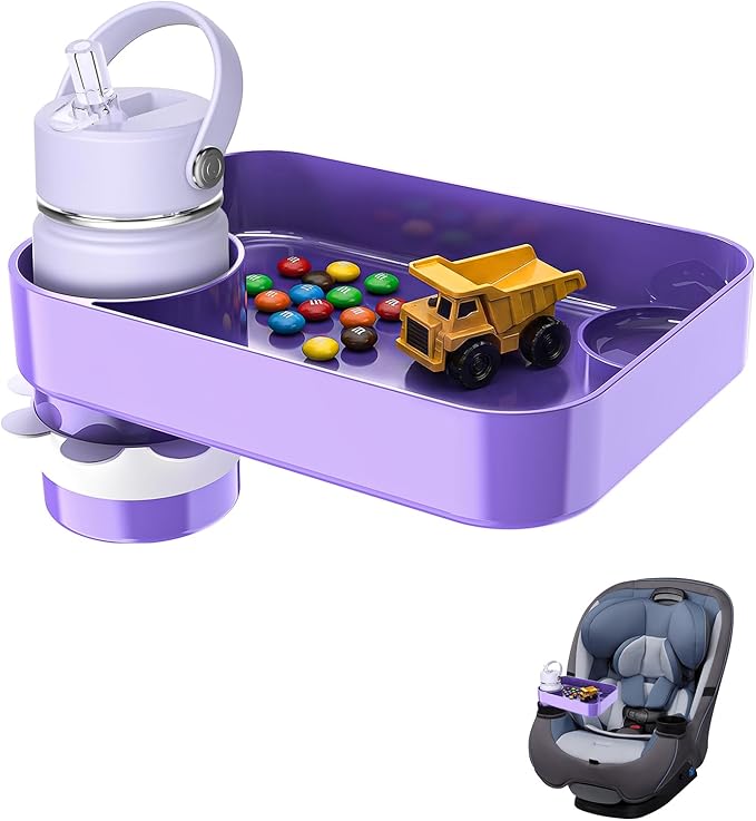 Car Seat Snack Tray for Kids Toddler Travel,Cup Holder Expander for Car,Toddler Travel & Road Trip Accessory for Mess-Free Snacking in The Car (Purple)