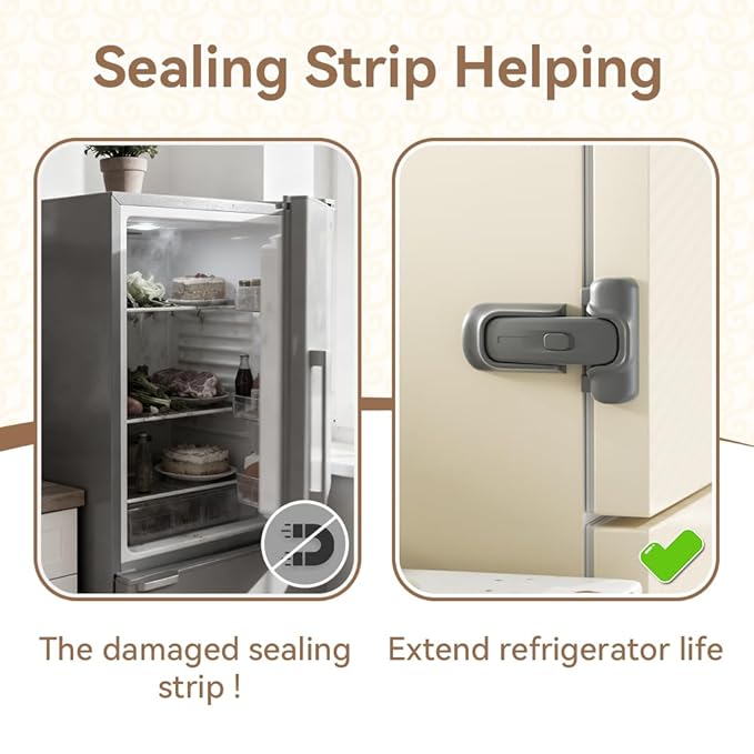 SAFELON 2 Pcs Baby Safety Refrigerator Lock, Child Proof Fridge Door Lock, Protect Refrigerators with Damaged Sealing Strips, No Tools Required (Grey)