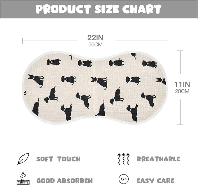 Qinllo 4 Pack Muslin Burp Cloths Dogs Beige Cotton Baby Burp Cloths Absorbent Soft Burping Cloth Washcloths for Newborn Babies Boys Girls 22x11 Inch