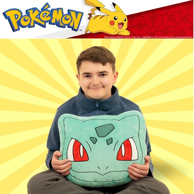 Pokemon Bulbasaur Decorative Plush Pillow – Anime Bedding Accent for Kids – Super Soft, One Size – (Officially Licensed Product) by Franco