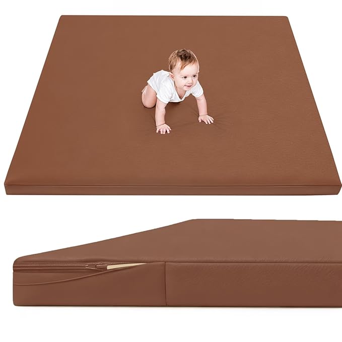 Waterproof Baby Play Mat for Floor 1.3"Thick Memory Foam 71 * 79 Cushion Playpen Playmat Tummy Time Nursery Rug Pad Mattress Create Soft & Safe Area for Infants,Toddler,Kids,Chestnut