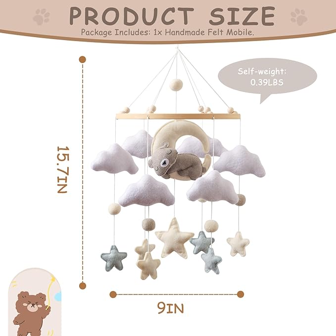 Baby Mobile for Crib – Handmade Hanging Felt Nursery Mobile – Fits Most Crib Arms – Gender-Neutral Boho Nursery Decor & Baby Gift