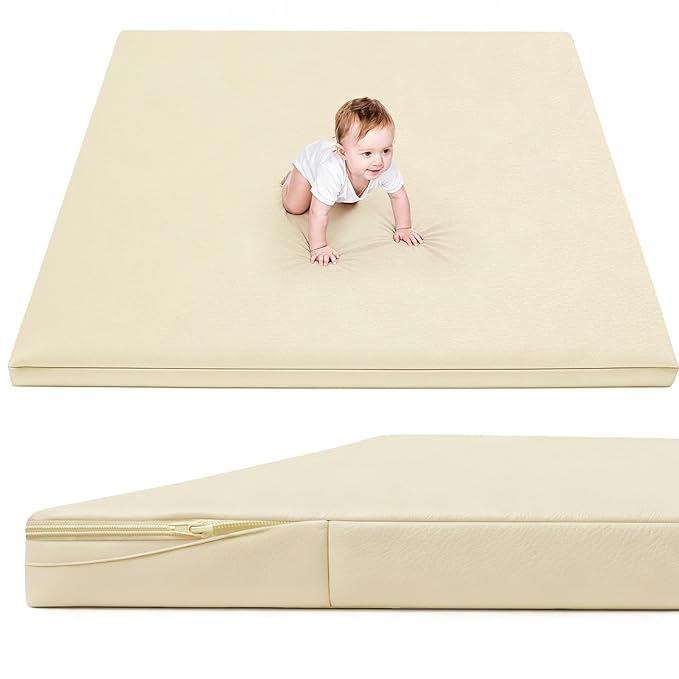 Waterproof Baby Play Mat for Floor 1.3"Thick Memory Foam 50 * 50 Cushion Playpen Playmat Tummy Time Crawling Mat Nursery Rug Pad Mattress Create Soft & Safe Area for Infants,Toddler,Kids,Beige