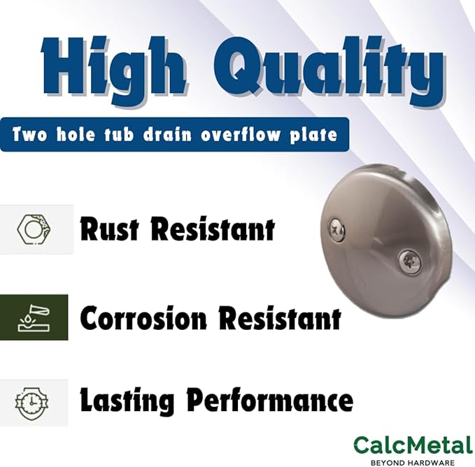 Dual Hole Bathtub Drain Overflow Plate with Two Matching Screws, Easy to Install, Satin Nickel