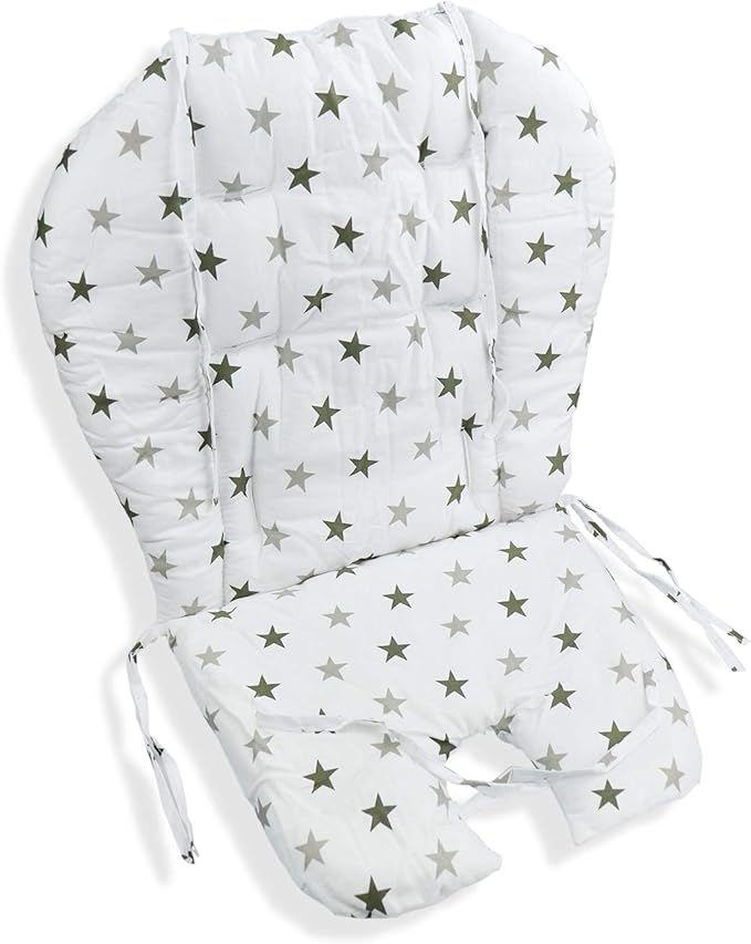 Kocpudu High Chair Pad,highchair/seat Cushion/Breathable Pad,Soft and Comfortable,Light and Breathable, Cute Patterns,Suitable for Most High Chairs,Baby Dining Chairs(Army Green Star Pattern)