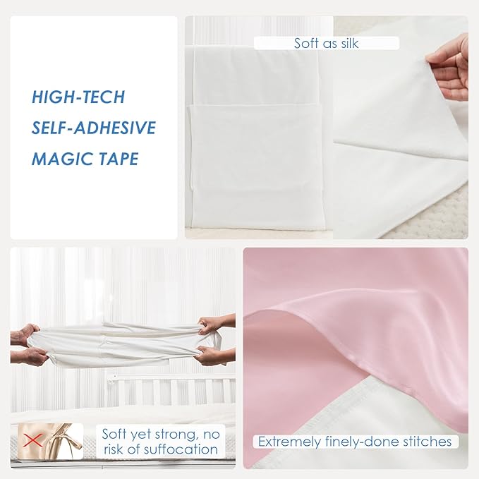 PROMEED 2 Pack 100% Mulberry Silk Crib Sleeve for Baby Hair Loss Prevention, Premium 23 Momme Natural Silk Bassinet Slip for Bassinets/Cradles/Cots/Cribs (Pink)