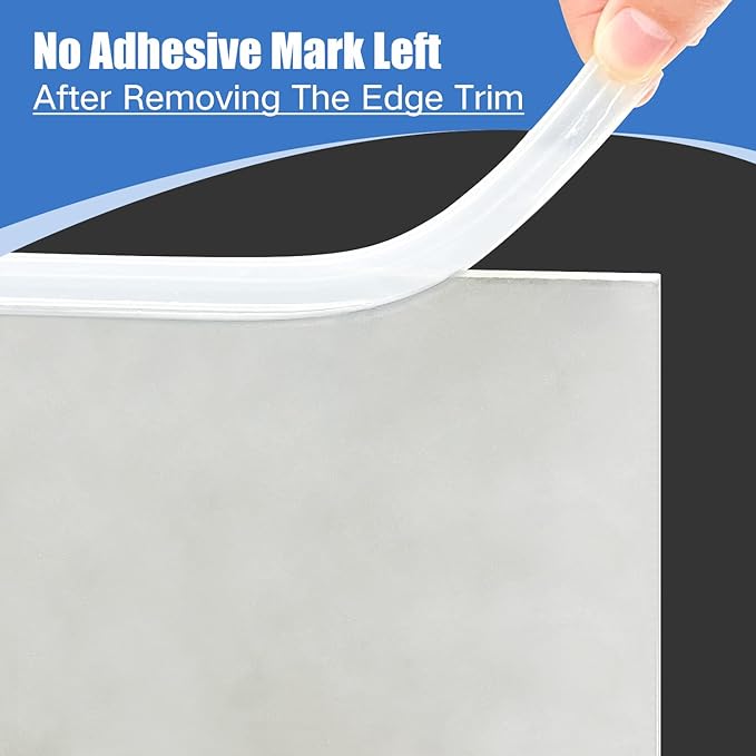 Clear Rubber Edge Trim, Self-Adhesive Clear Silicone Edge Trim, Edge Protector for Sheet Metal, Glasses or Flexi Glasses, Silicone Rubber Material, White Color, Fit 1/4"(6.4mm), U Channel Edge Guard