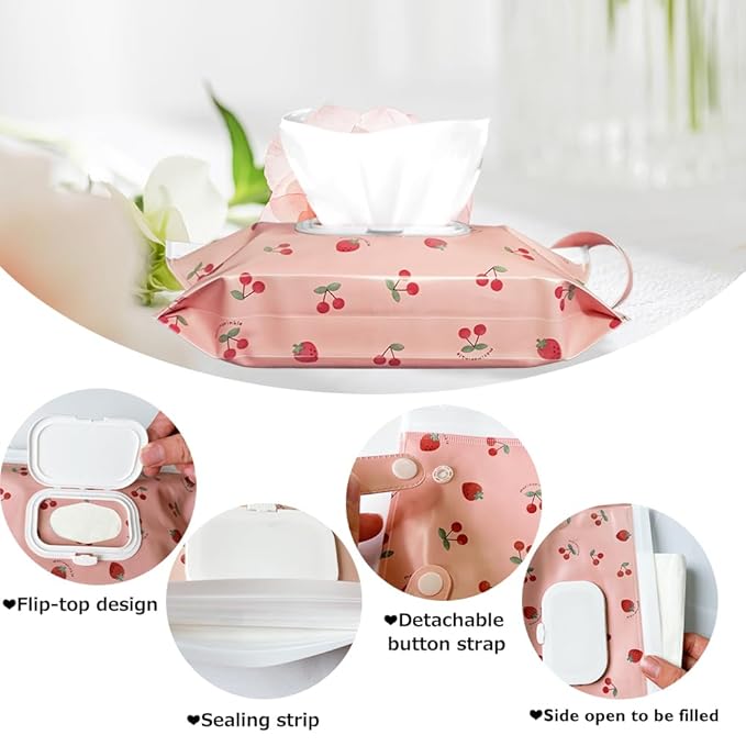4 Pack Baby Wipes Dispenser [New Version-One Press Open],Portable Wipe Pouch,Refillable Wipe Holder, Baby Wipes Container Reusable Wet Wipes Bags Pouch for Travel (B)