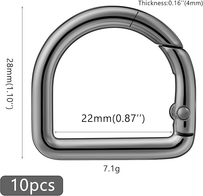 10pcs Metal D Ring Spring Key Hooks Keyring Clip for Keychain Buckle, Backpacks Handbag Purse Hardware, DIY Crafts
