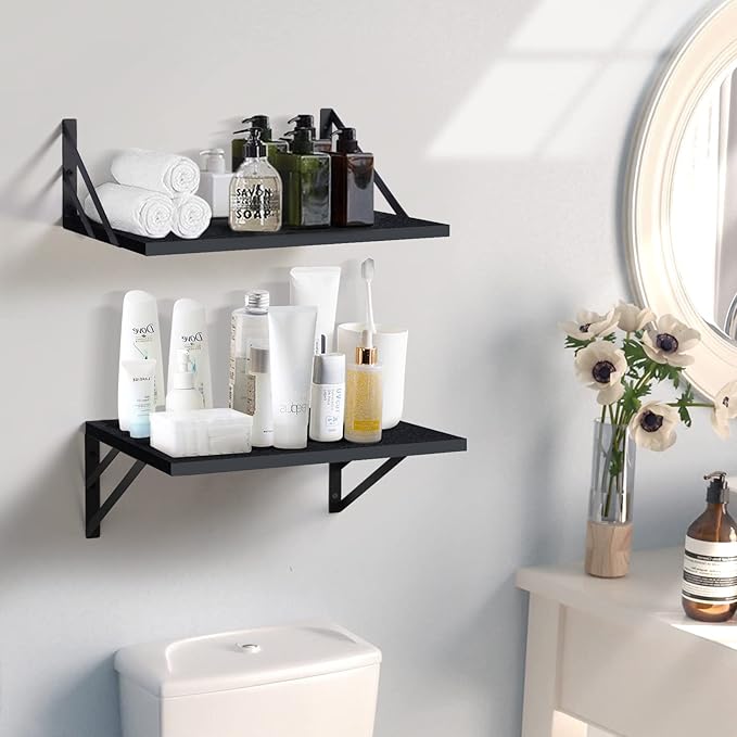 2 Pc Deep Floating Shelves ; 12 Inch Deep Wall Mounted Hanging Shelves for Living Room, Kitchen, Office, Bathroom and Bedroom Decor; Storage and Display Shelf Set (Black)