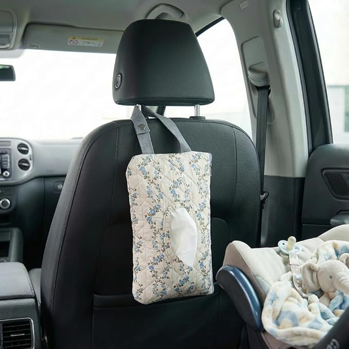 Quilted Baby Wipe Holder Quilted Wipe Pouch Portable Hanging Floral Wet Wipes Bag for Car, Stroller