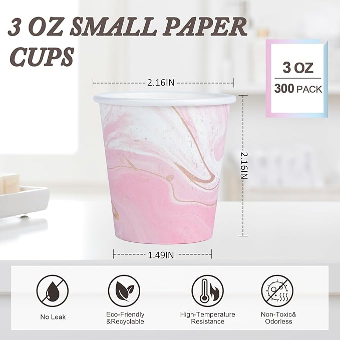 Huifany 300Pack 3 oz Paper Cups Disposable Bathroom Small Mouthwash Cups Bath Cup 3 oz Paper for Bathroom,Birthday Party, Travel, Events, Picnic, BBQ