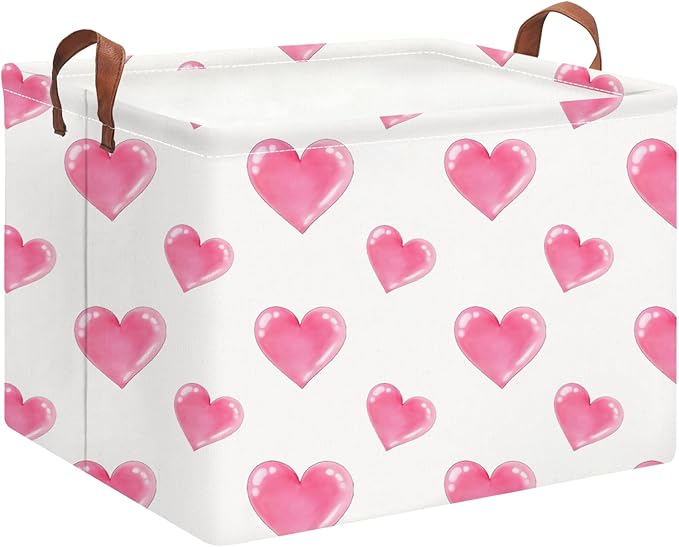 HKEC Rectangle Storage Basket with Handles,Collapsible Storage Bin,Books Box,Gift Basket(Watercolor Heart)