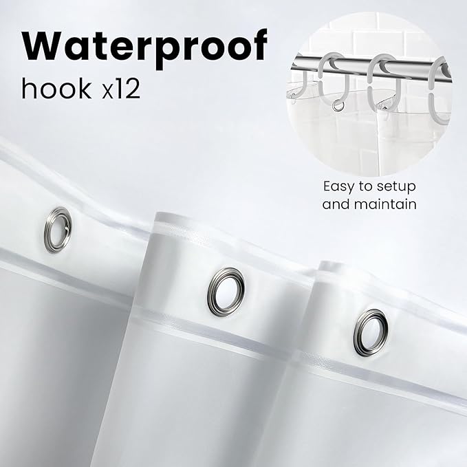 LiBa Bathroom Shower Curtain - Waterproof Plastic Shower Curtain Premium PEVA Non-Toxic with Rust Proof Grommets White 10G Heavy Duty Bathroom Accessories 72x72 (Pack of 2)