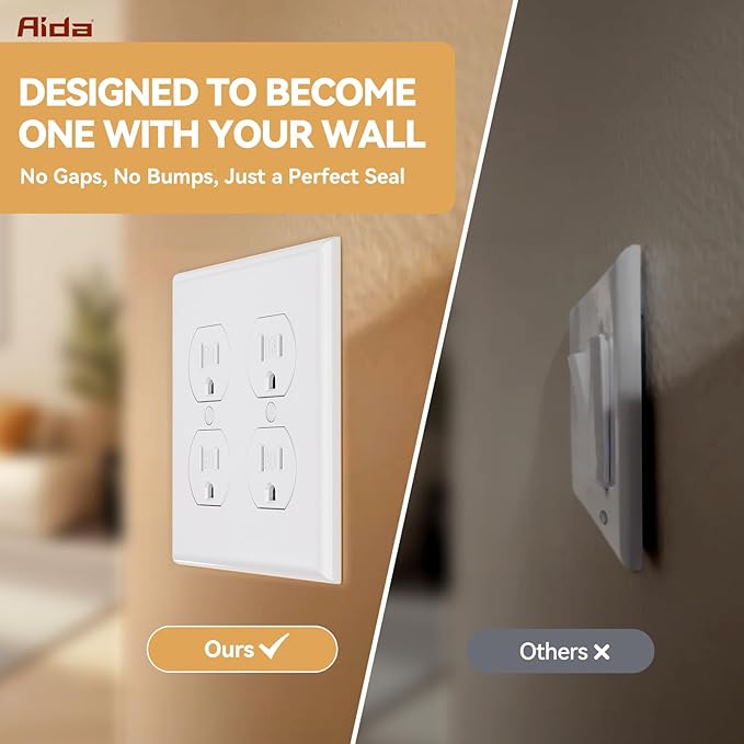AIDA 2-Gang Duplex Wall Plates, Unbreakable Faceplate Cover for Outlets, Standard Size 4.53" H x 4.57" L, UL Listed (4 Pack, Glossy White)