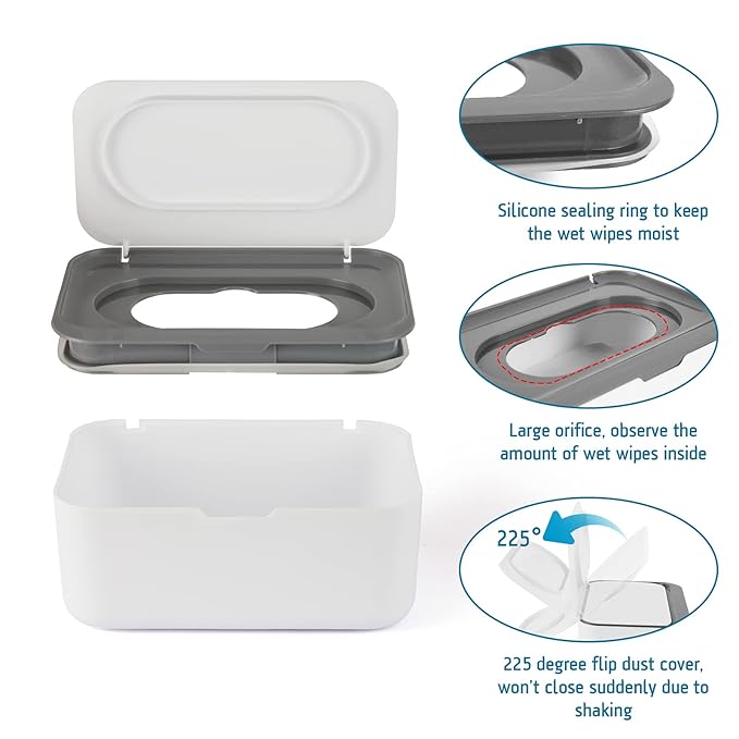 Flenpptly 2 Pack Baby Wipes Dispenser, Wipes Case Baby Wipe Holder Keeps Wipes Fresh, Non-Slip, Easy Open & Close (Grey and Blue)