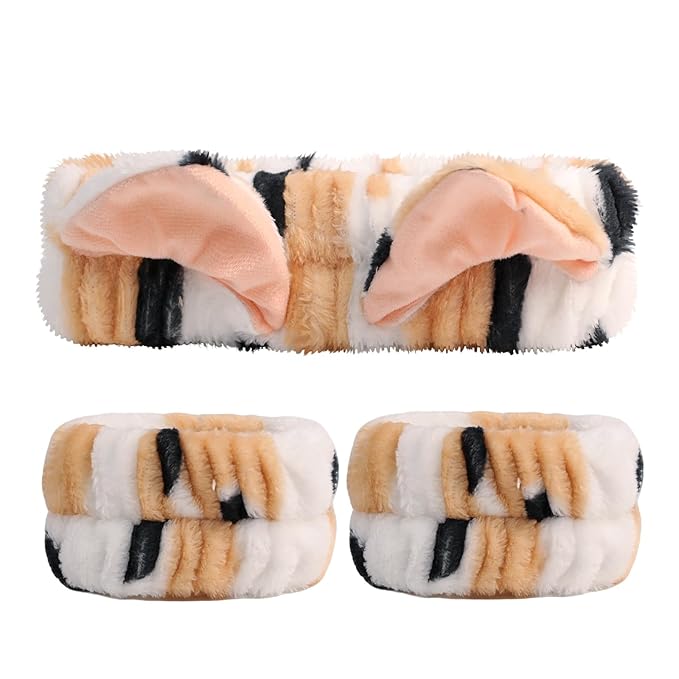 PERFECTSIGHT 2 Pack Cute Animal Headbands for Makeup Wash Shower Adjustable Elastic Hair Band for Girls and Women (Leopard Cat Ear)