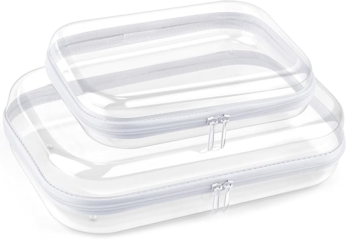 2 Pack Travel Toiletry Bags,Large Toy Storage Bags,Clear Hard Shell Zipper Case,Waterproof Toys Storage and Organizer Bags for Puzzles,Board Game,Cosmetics,Reusable Organizer Bags for Snacks