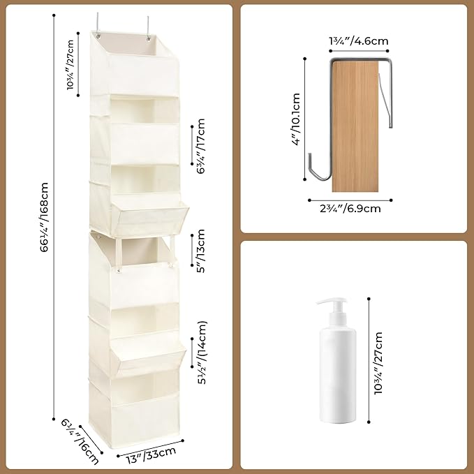 GRANNY SAYS Over The Door Organizer, 6-Shelf Detachable Behind The Door Storage with 8 Pockets, Waterproof Anti Tilt 40lb Large Capacity Hanging Organizer for Nursery, Kids Room, Bedroom, Beige