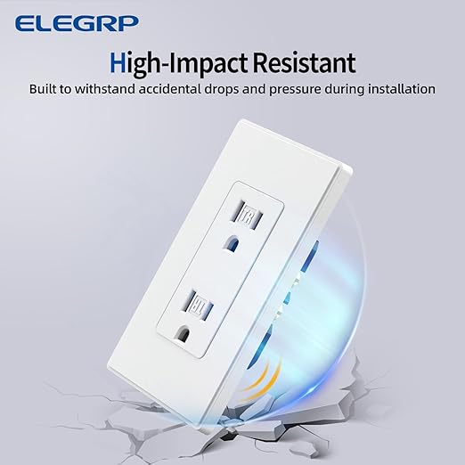 ELEGRP Matte White Decorator Wall Receptacle Outlets, Tamper Resistant 15 Amp Standard Electrical Wall Outlet, Residential Grade, Self-grounding, 125V, Mid Size Wall Plate Included, UL Listed, 20 Pack