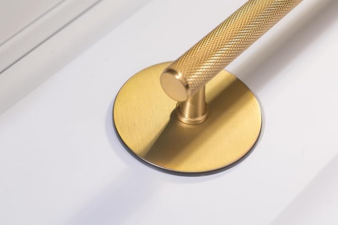 trust4care 4-Pack Brushed Gold Brass Round Large Backplate Rosette Washers for Bifold Cabinet Knob Handles, Thick 2-1/3" Titanium Gold Back Plate Sheets for Bi-Fold Pull Doorknobs