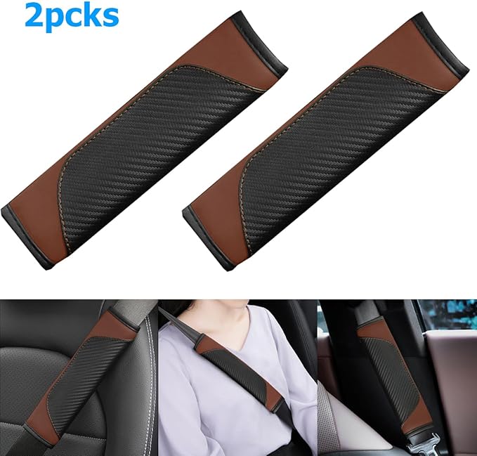 AUCELI 2PCS Car Seat Belt Cover, Carbon Fiber Seatbelt Shoulder Strap Covers, Breathable Leather Soft Harness Pad Protect Your Neck and Shoulder Compatible with Cars