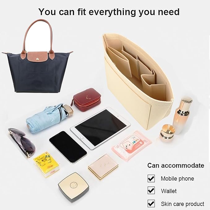 Lckaey Purse Organizer Insert for Longchamp Le Pliage Neo Handbags Insert Organizer 1012BEIGE-S