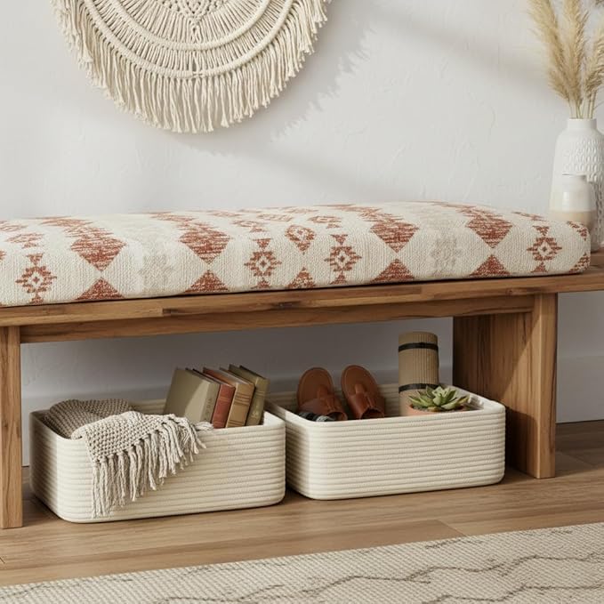 15"x11"x5.1" Storage Baskets for Shelves 2 Pack, White Basket for Organizing, Cloth Basket for Closet Organization, Shelves, Cotton Rope Basket for Storage, White