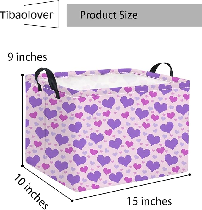 TIBAOLOVER Rectangular Valentines Basket for Women Girls Storage Bin Organizer Box Shelf Room Decor(Pink Purple Heart)