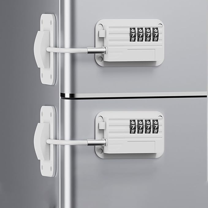 Fridge Lock (2 Pack), Heavy Duty Combination Refrigerator Lock, for Fridge, Cabinets, Window and Child Locks for Cabinets and Drawers, Strong Non-Marking Adhesive No Drilling (White)