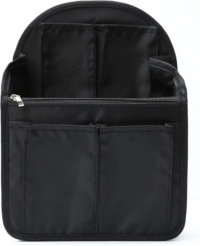 Surblue Backpack Organizer Insert Liner Hanging Travel Rucksack Purse and Handbag Insert Pocket, High-capacity Divider Foldable Nylon Shoulder Bag Organizer for Men and Women, (Black, M)